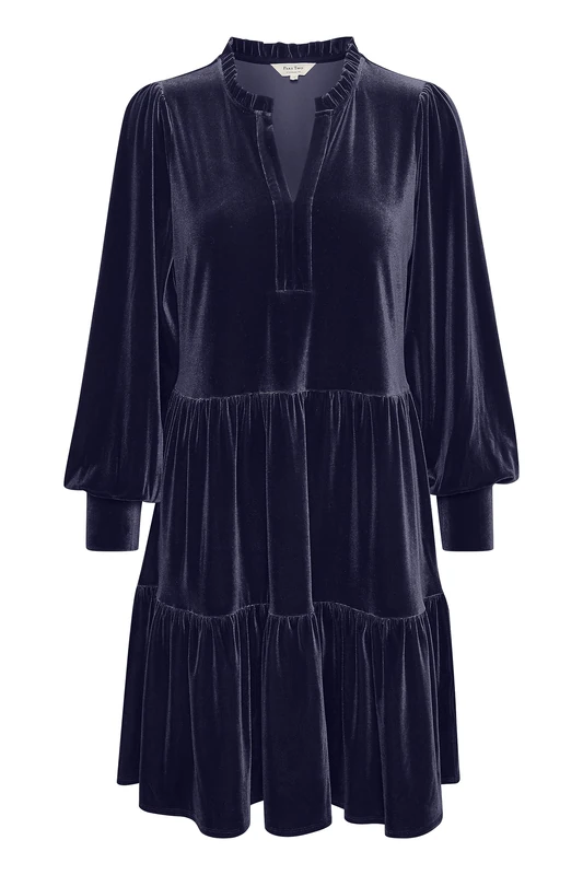 Part Two Women's Dress Velvet Above Knee Length Long Sleeves V-Notch Neck, Night Sky, 12
