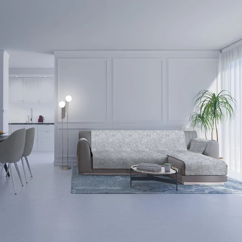 Italian Bed Linen GLAMOUR Non-Slip Sofa Cover with Right Peninsula, Light Grey, 290 cm - Image 1