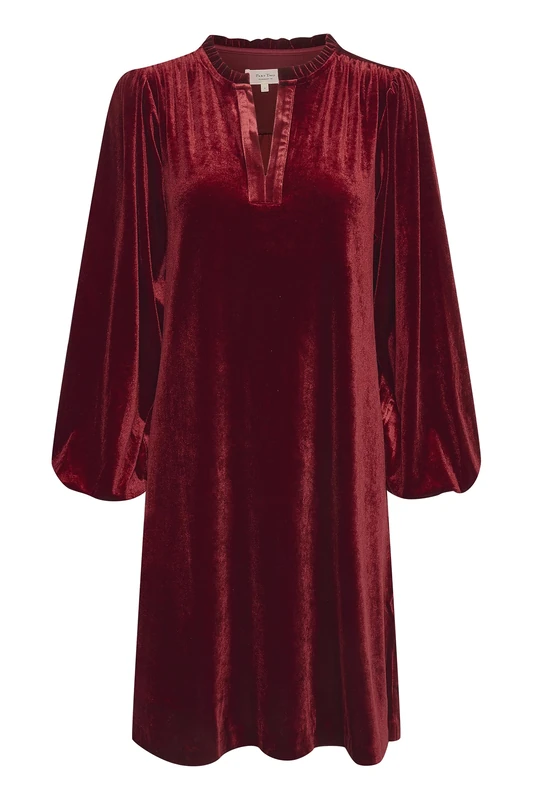 Part Two Women's Short Dress Velvet Long Sleeves Above Knee Length V-Notch Neck, Pomegranate, XL