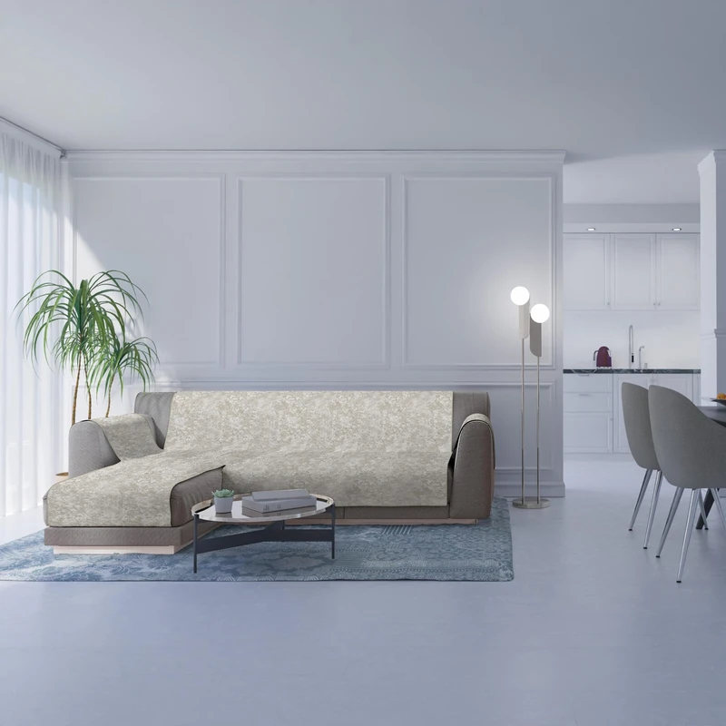 Italian Bed Linen Glamour Non-Slip Sofa Cover with Peninsula LH, Beige, 290 cm - Image 1
