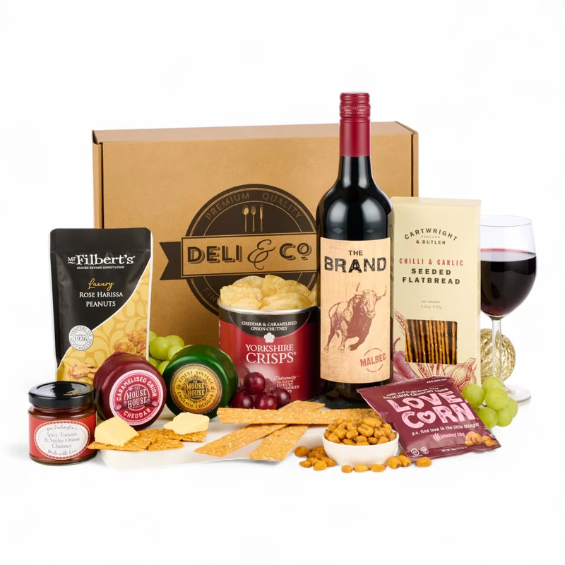 Thornton and France Wine and Cheese Gift Set With Red Wine & English Artisan Cheese | Luxury Wine Hampers Gift Baskets | Gourmet Gifts for Couples | 8 Delicious Items