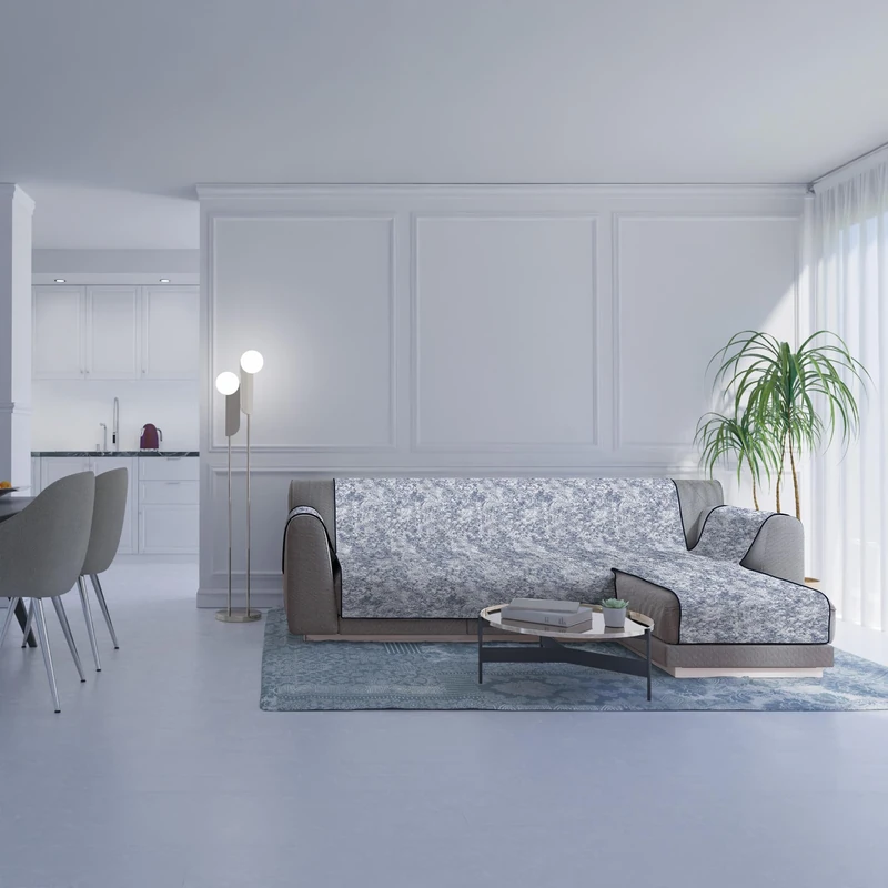 Italian Bed Linen GLAMOUR Non-Slip Sofa Cover with Right Peninsula, Dark Blue, 290 cm - Image 1