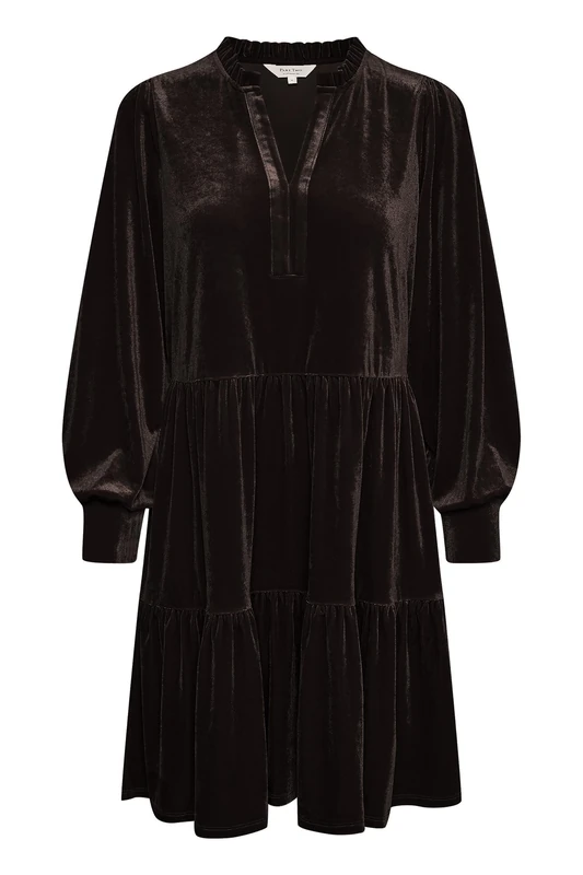 Part Two Women's Dress Velvet Above Knee Length Long Sleeves V-Notch Neck, Mole', 12