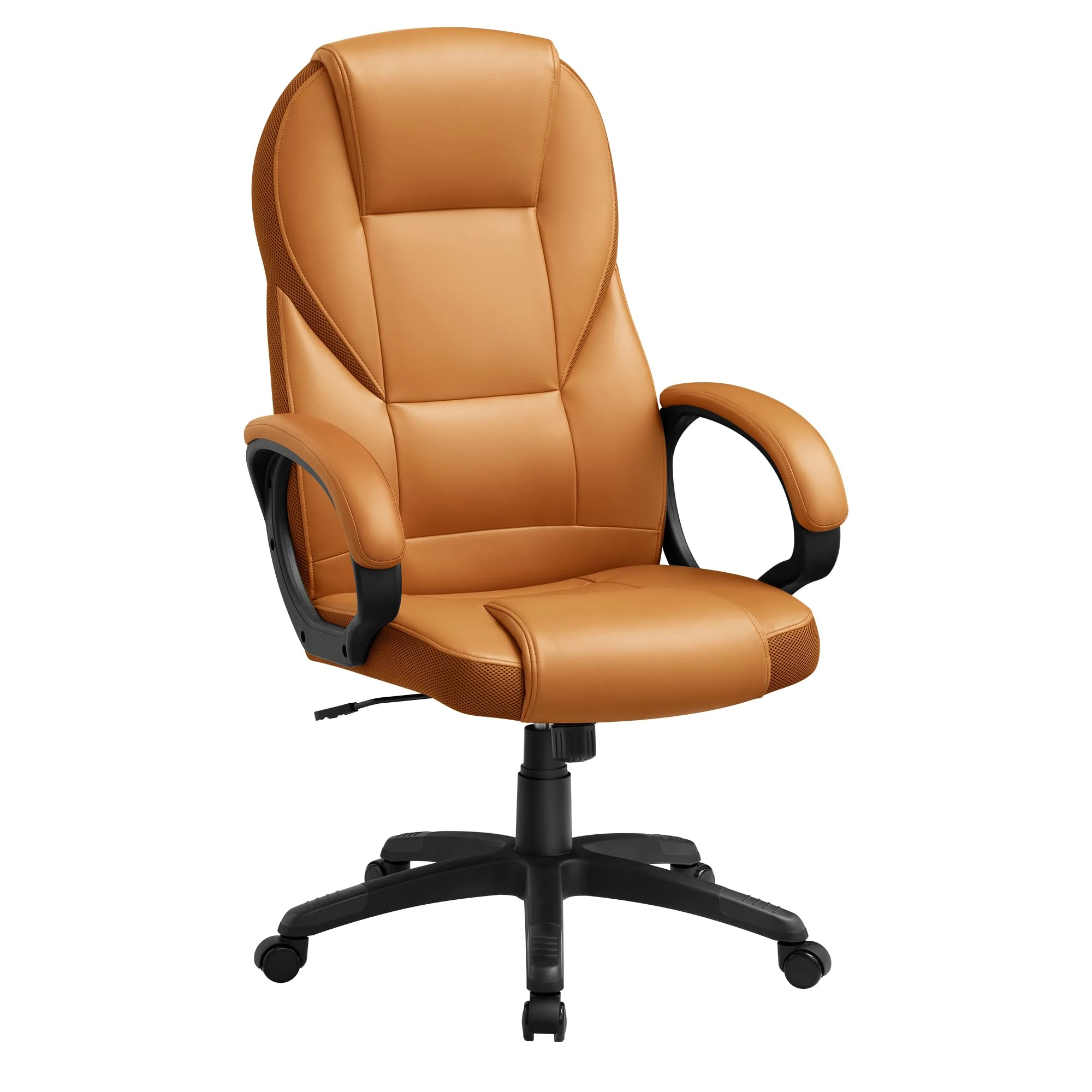 SONGMICS, Ergonomic Swivel Chair, Adjustable Height, for Office, Telework, with Silent Castors, Caramel Brown OBG022K11, 28.7" L x 27.6" W x (44.1"-48" H)