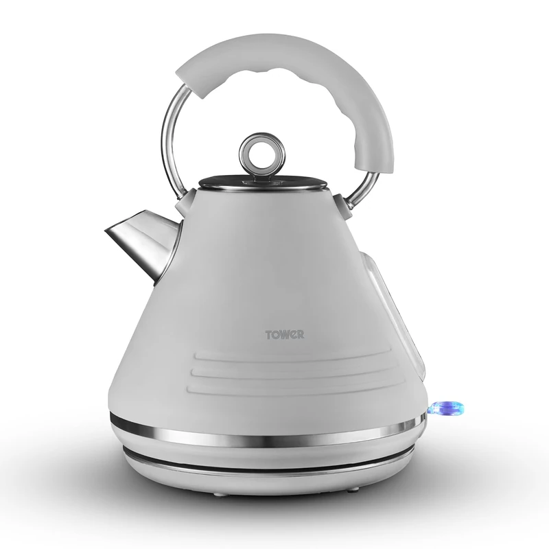 Tower T10074GRY Ash Rapid Boil Pyramid Kettle with Easy Open Lid, Removable Filter, 1.7L, 3KW, Grey and Chrome - Image 1