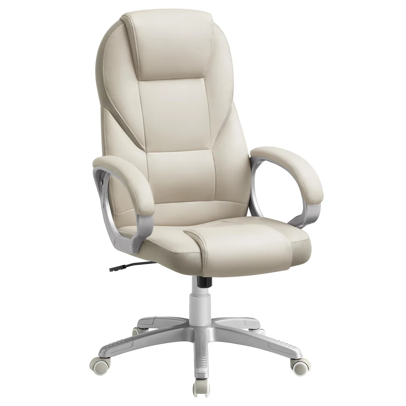 SONGMICS, Ergonomic Swivel Chair, Adjustable Height, for Office, Telework, with Silent Castors, Cream White OBG022W11, 28.7" L x 27.6" W x (44.1"-48" H)