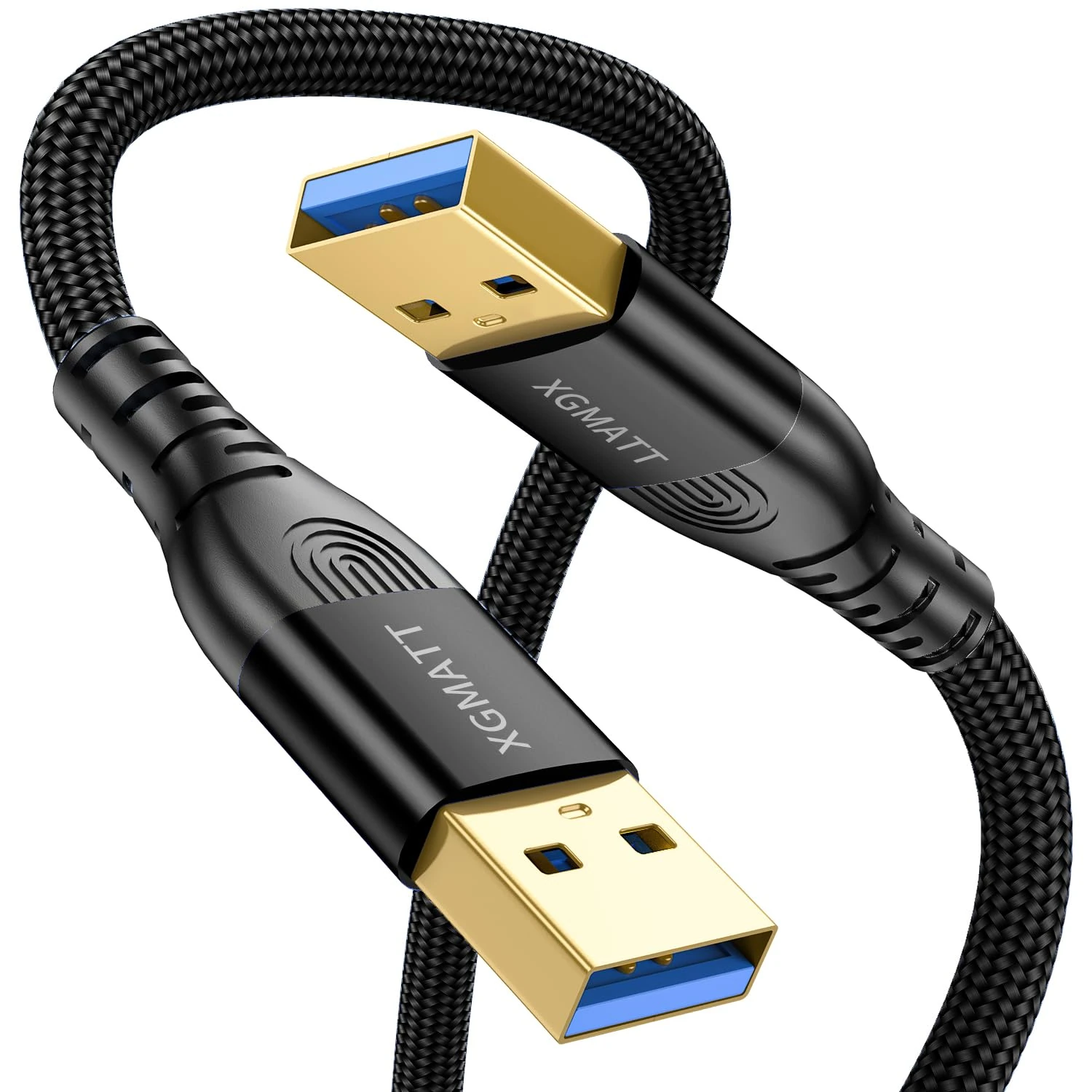 USB 3.0 Cable 0.5M,5Gbps High Speed Transfer USB Type A Male to Male Lead,USB 3.0 A to A Data Cable Braided Compatible with Blu-ray, Printer, Camera, External Hard Drive, Consoles, Fan Cooler,Black