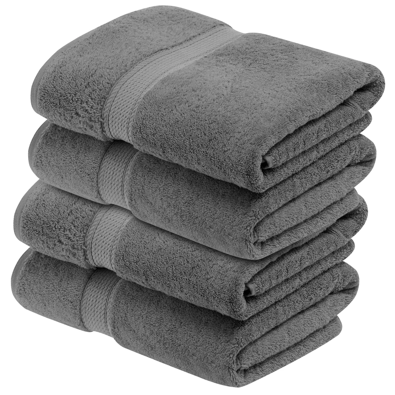 Superior Egyptian Cotton Pile Bath Towel Set of 4, Ultra Soft Luxury Towels, Thick Plush Essentials, Absorbent Heavyweight, Guest Bath, Hotel, Spa, Home Bathroom, Shower Basics, Charcoal