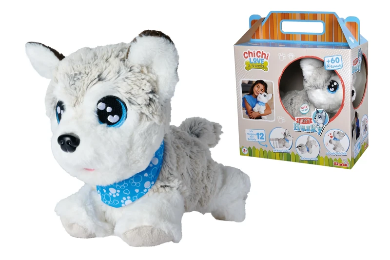 SIMBA 105890050026 Chi Chi Love plush dog Happy Husky, responds to 12 different commands, 60 different sounds