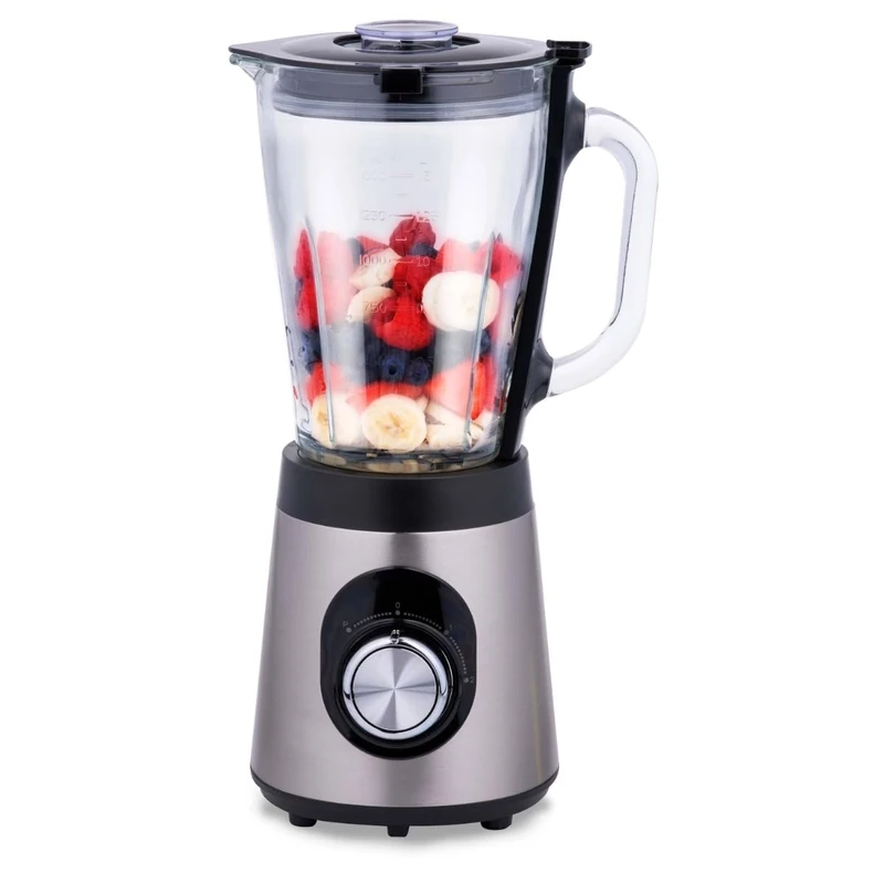 alpina Blender Blender 1.5L BL9703A-GS - Blender 500W - Non-slip Base - 2 Speeds and Pulse Function - Stainless Steel Base and Glass Tumbler - Silver