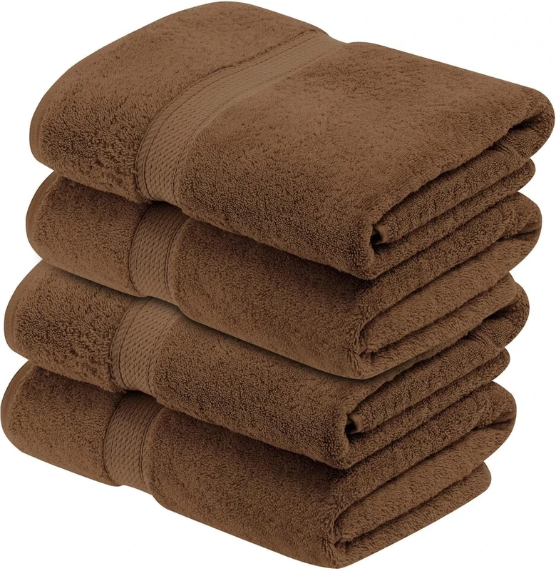 Superior Egyptian Cotton Bath Towel Set of 4, Ultra Soft Luxury Towels, Thick Plush Essentials, Absorbent Heavyweight, Guest Bath, Hotel, Spa, Home Bathroom, Shower Basics, Chocolate Dark Brown