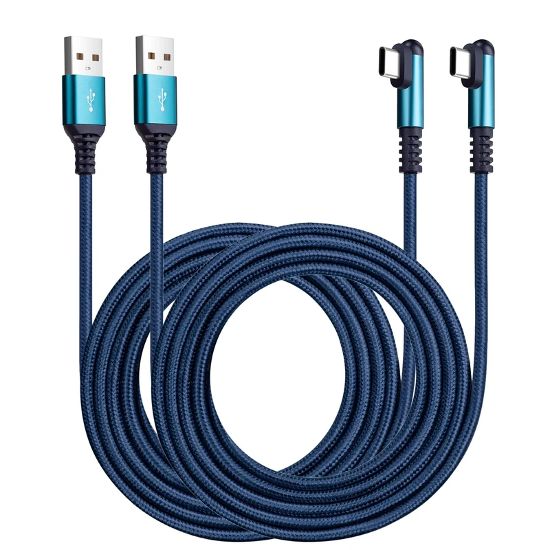 ROFICORD USB Type C Charger Cable 3A [2-Pack 5ft+5ft] Right Angle 90 Degree Fast Charging Braided Cord Compatible with Galaxy S10 S9 and Other Type C Device (Blue)