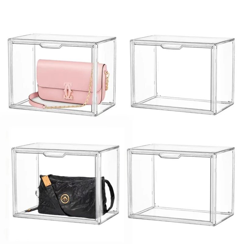 LXLXXL 4PCS Bag Storage Boxes Clear Storage Bins with Lids Plastic Storage Containers Acrylic Storage Organizers for Toys Totes Closet Organization Display Cases for Anime Figures Collectibles