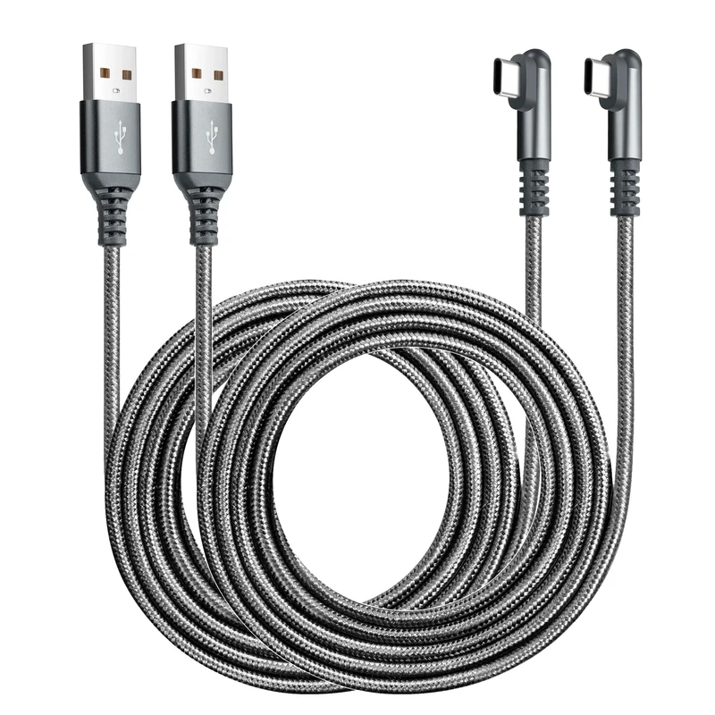 ROFICORD USB Type C Charger Cable 3A, 2-Pack Right Angle 90 Degree Fast Charging Braided Cord Compatible with Galaxy S10 S9 and Other Type C Devices (5FT+5FT, Grey)