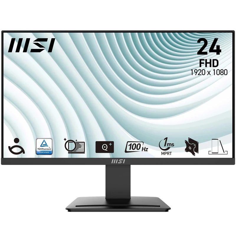 MSI PRO MP2412 23.8 Inch Full HD Office Monitor - 1920 x 1080 VA Panel, 100 Hz, Eye-Friendly Screen, VESA Mountable, Built-in Speakers, Display Kit Support, Tilt Adjustable - HDMI 1.4, DP 1.2a