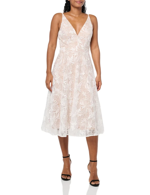 Dress the Population Women's Elisa Floral Midi Dress - White