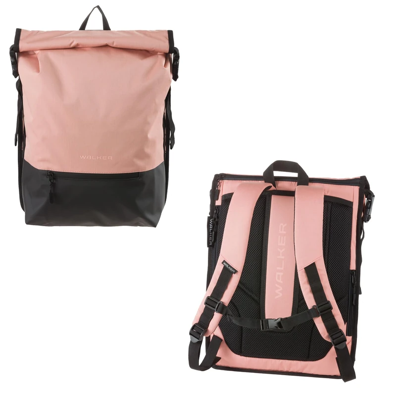 Walker Lifestyle Roll-Up Backpack Mika Flamingo 42139-244 with Main Compartment, Laptop Compartment, Ergonomic Back Padding, Buckles, Water-Repellent, Approx. 21 L Volume, pink, ca. 34 x 44 x 12 cm,