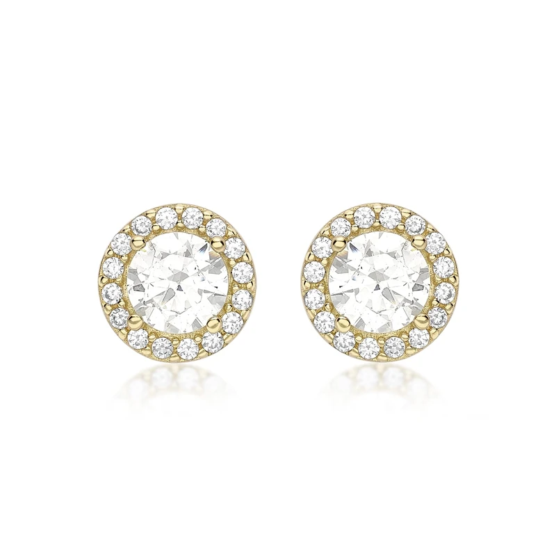 Amazon Essentials 9ct Yellow Gold Cubic Zirconia Halo Stud Earrings (previously Amazon Collection)