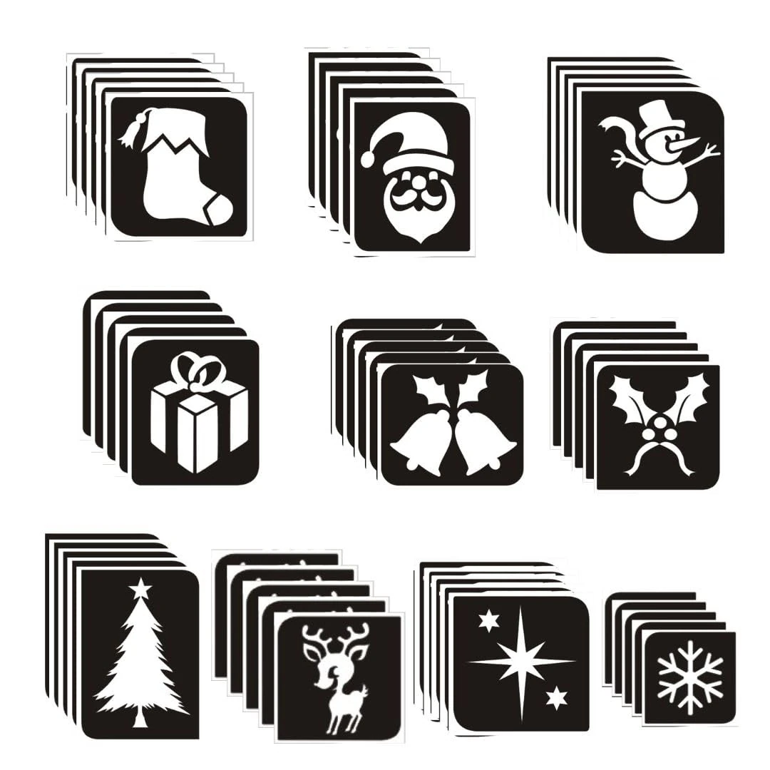 Christmas themed Glitter Tattoo Stencils 50 pack - Perfect for kids temporary tattoos at christmas parties & events