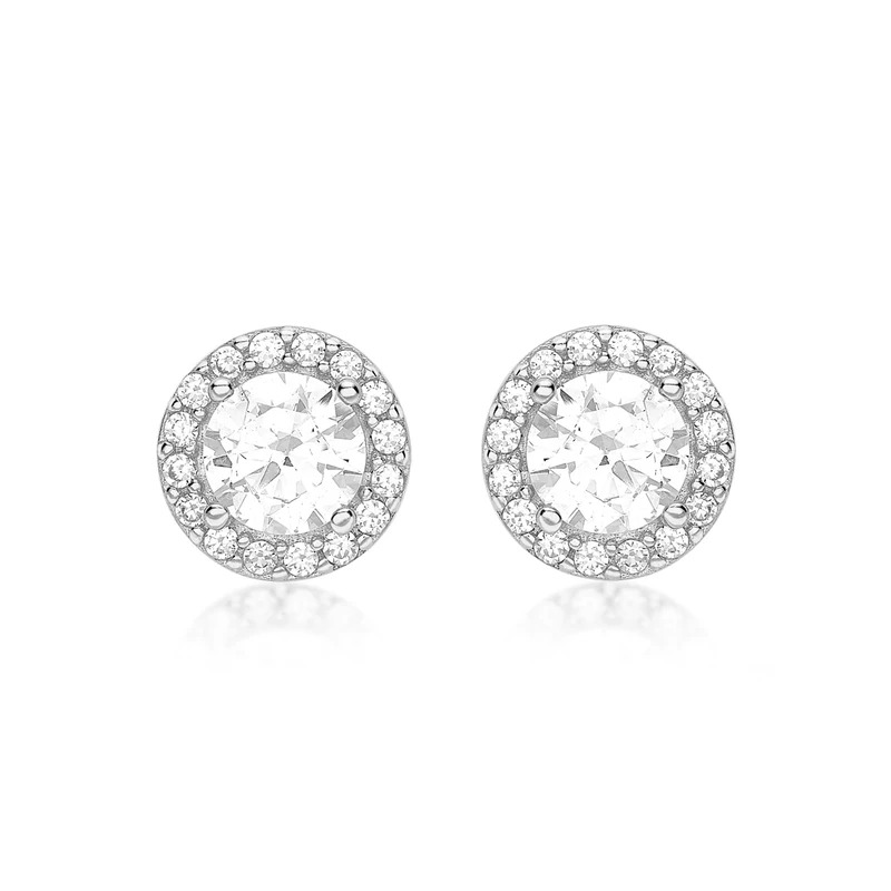 Amazon Essentials 9ct White Gold Cubic Zirconia Halo Stud Earrings (previously Amazon Collection)