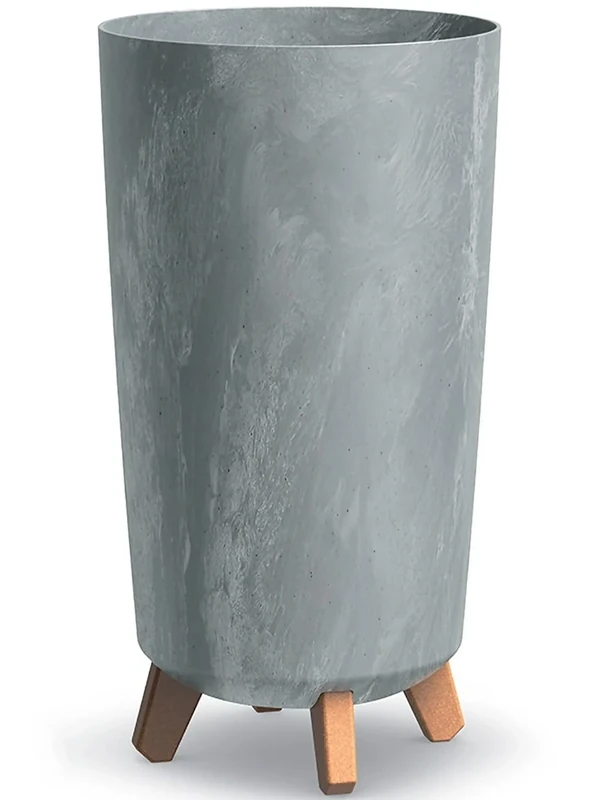 B2C Round Gracia Style Planter With Legs Tall Plant Pot Indoor Outdoor Garden Decor (Concrete)