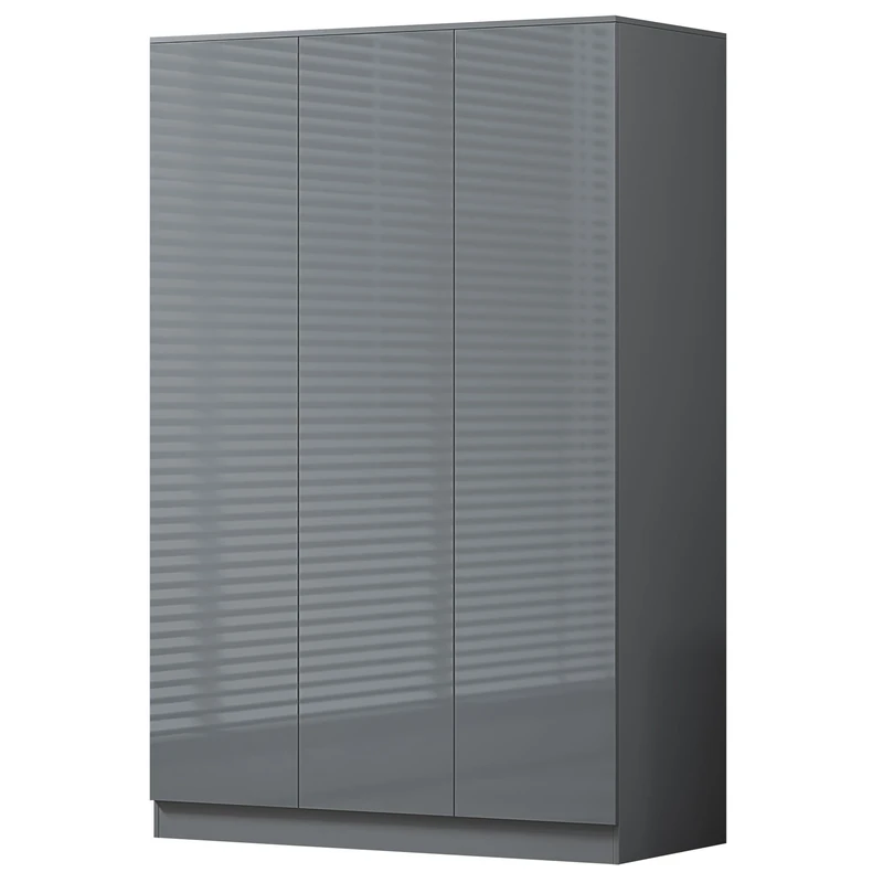 FWStyle Gloss Dark Grey 3 Door Wardrobe with Soft Close Hinges, Scandinavian Modern Bedroom Storage Furniture with Hanging Rail and Shelving, Scratch Resistant Finish, W120 x H180 x D50cm