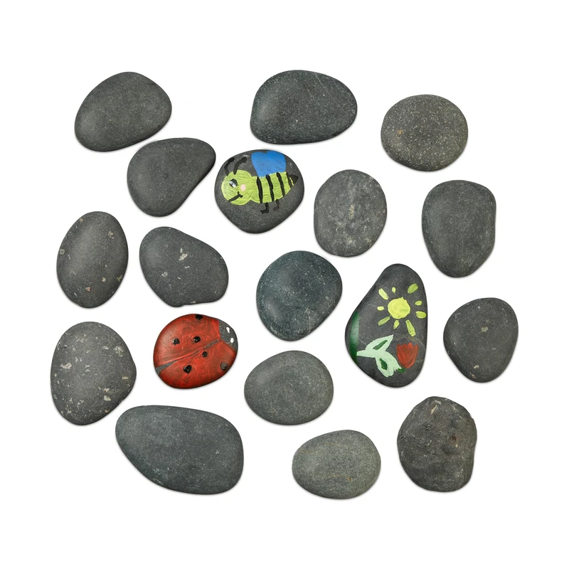 Relaxdays Decorative Stones, for Painting, Flat Rocks, Fun Classroom Activity, Set Weight 2 kg, Size 5-9 cm, Dark Grey