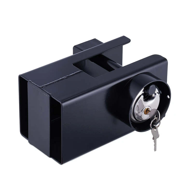 Relaxdays Trailer Round Lock, Theft Protection, for Common Couplings, Box Latch, Including 2 Keys, 11x16x21.5 cm, Black