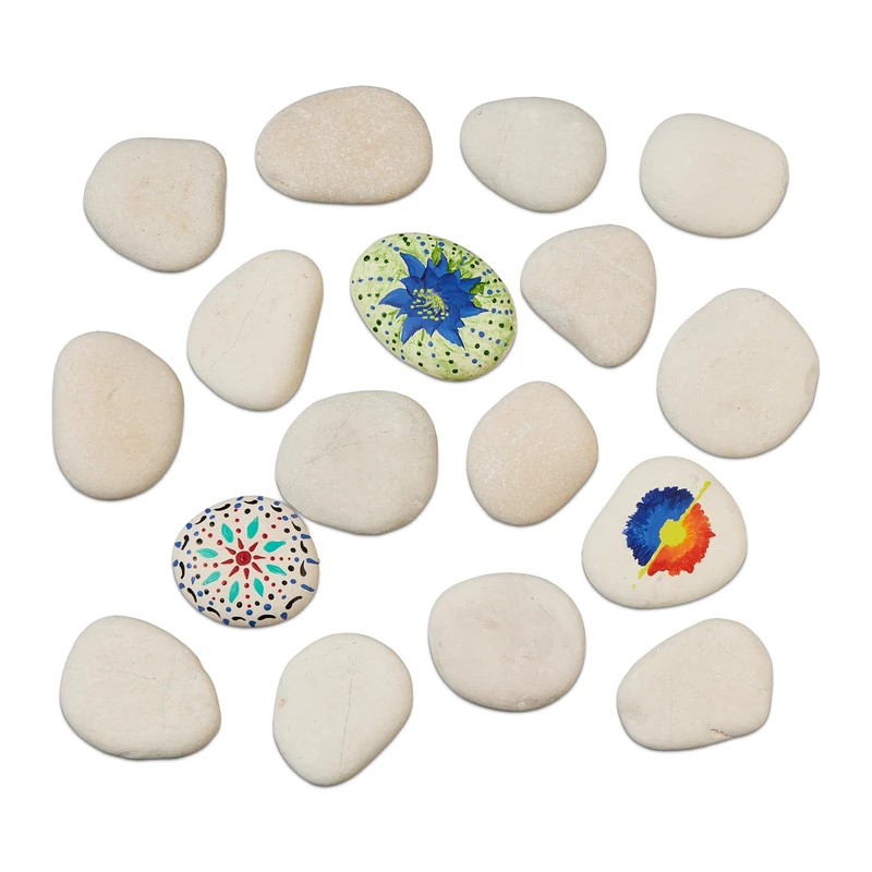 Relaxdays Decorative Stones, for Painting, Flat Rocks, Fun Classroom Activity, Set Weight 2 kg, Size 4-8 cm, Light Grey