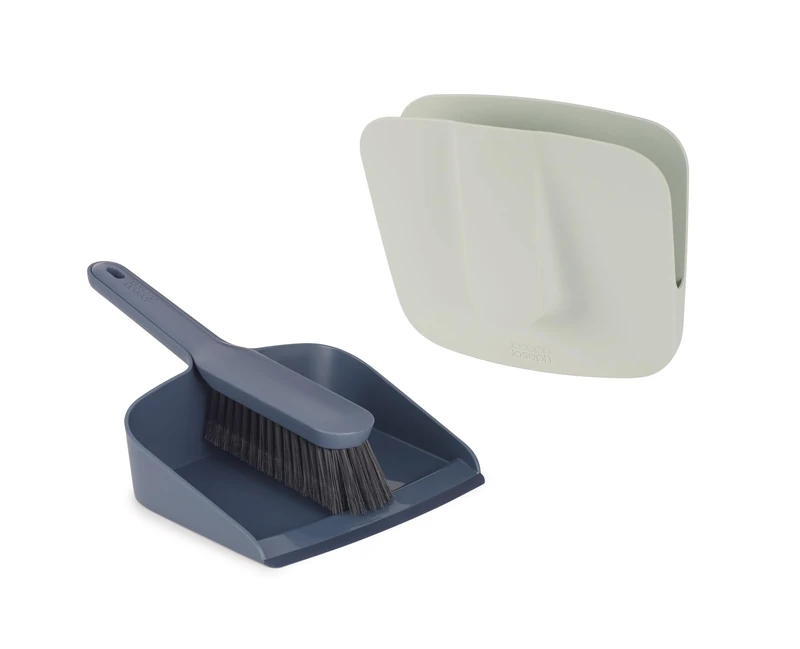 Joseph Joseph CleanStore Wall-mounted Indoor Dustpan & Brush Set with Dust-shield Compact Storage, Sweeping Floor Brush with Rubber Pan Edge and Soft Bristles
