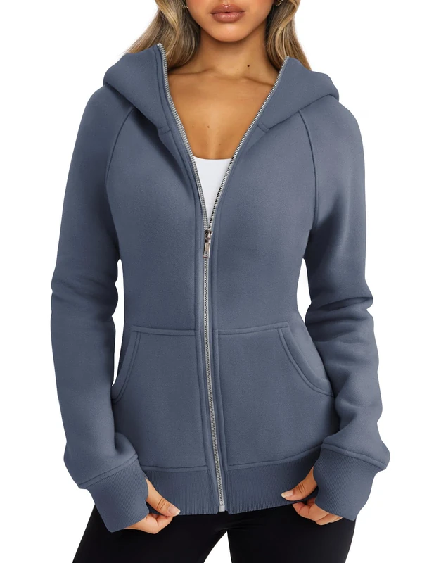Trendy Queen Womens Zip Up Hoodies Fleece Jackets Oversized Sweatshirts Fall Fashion Outfits Sweaters Winter Clothes, Greyblue, S - Image 1