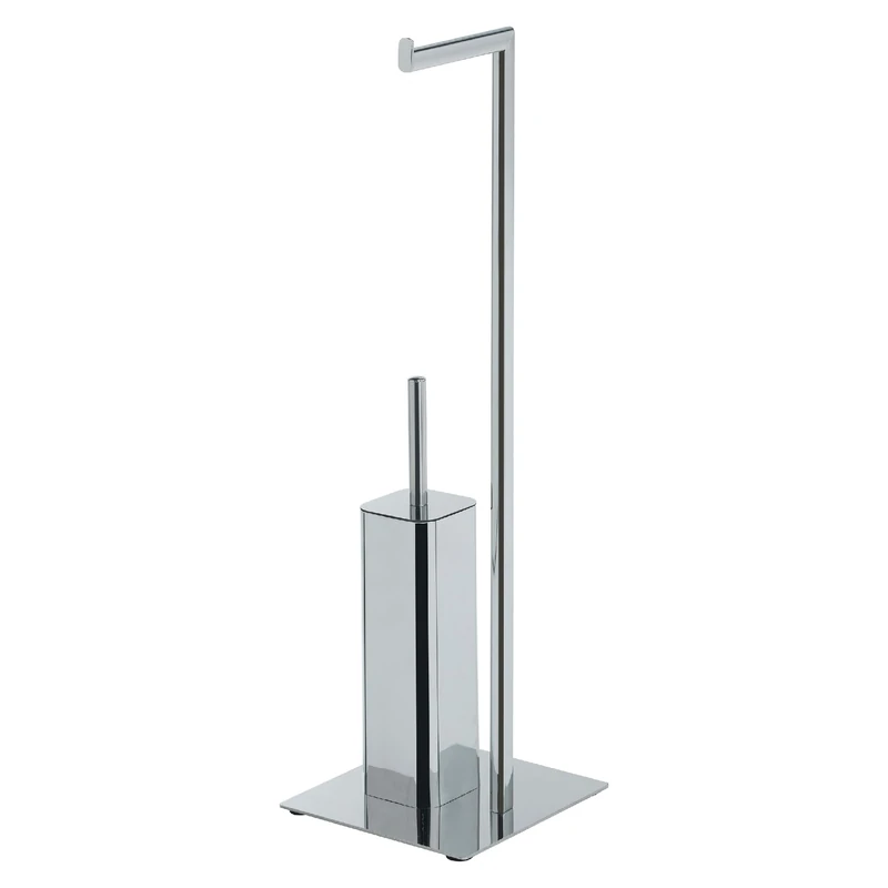 Gedy Felix Toilet Brush and Toilet Roll Holder, Chrome, Stainless Steel Metal and Thermoplastic Resins, 20 x 20 x 69.8 cm