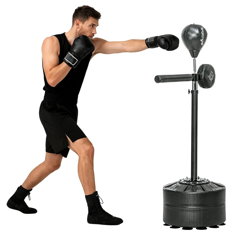 SPORTNOW Free Standing Speed Bag, Height Adjustable Boxing Punching Bag with Stand, Reflex Bar, Punching Pad and Suction Cup Base for Adults & Teenagers, Black