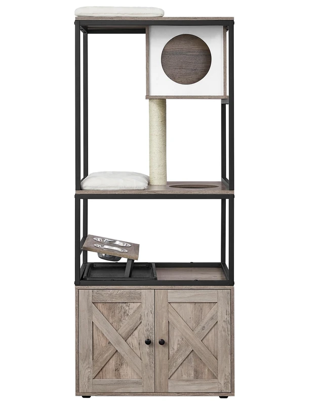 Feandrea 4-Story Cat Tree with Litter Box and Bowl Stand