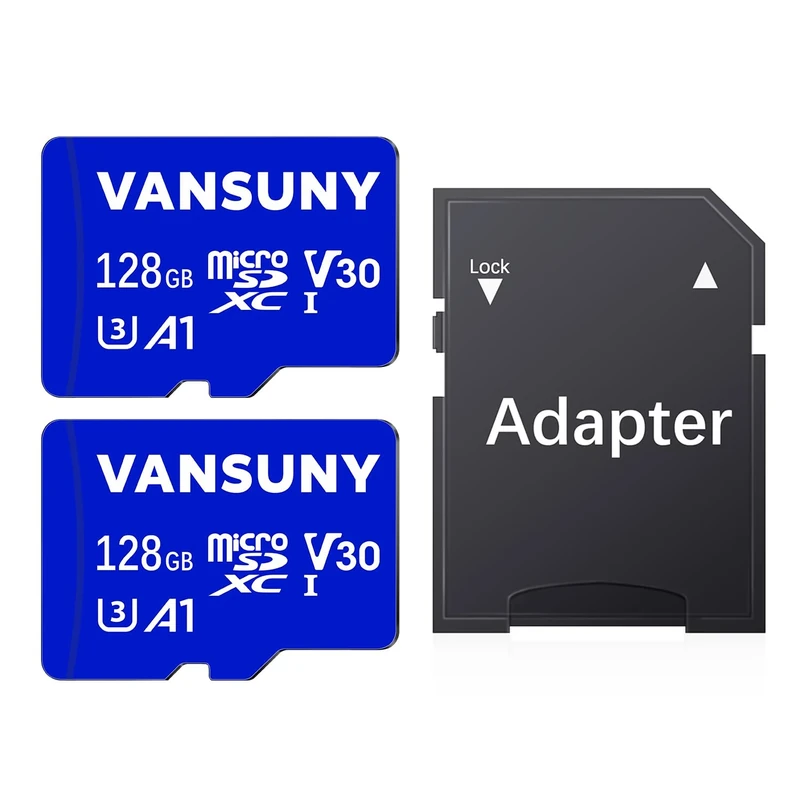 Vansuny 2Pack 128GB Micro SD Card 128GB MicroSDXC Memory Card with A1 U3 Class10 V30 4K Video Recording TF Card (2 Micro SD Cards + 1 SD Adapter)