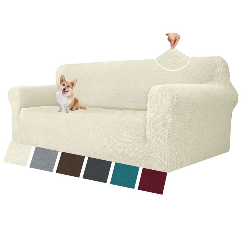MAXIJIN 2023 Newest Couch Covers for 3 Cushion Couch Sofa 1-Piece Stretch Sofa Cover Slipcover Furniture Protector with Elastic Bottom for Kids,Dogs (Large, Diamond Pattern Beige) - Image 1
