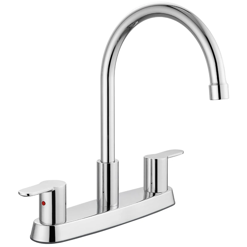 Cinwiny Kitchen Sink Tap 8 Inch 3 Holes Double Handle Kitchen Sink High Arc 360 Degree Rotating Spout with Supply Lines Polished Chrome No Side Sprayer