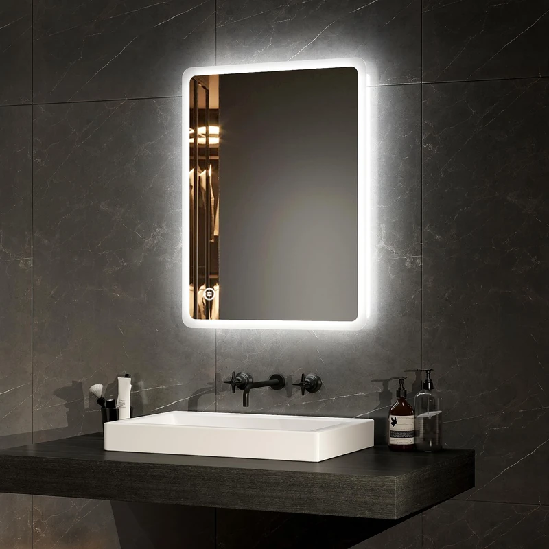 EMKE Led Bathroom Mirror - Small Bathroom Mirror with Led Lights Wall-Mounted Vanity Mirror with Touch Switch, Demister Pad