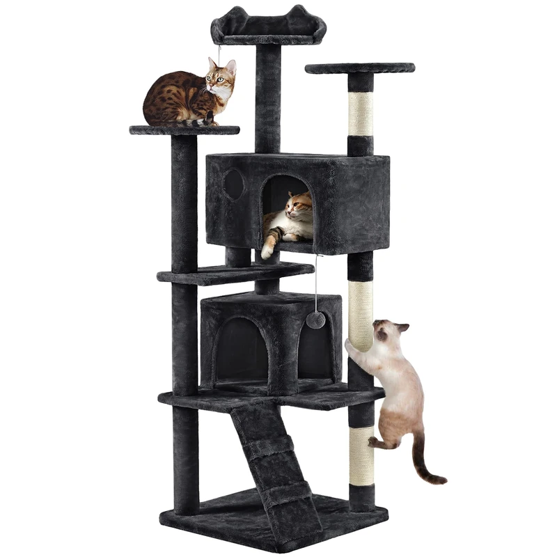 Yaheetech 178cm Multi-level Cat Tree Tower w/ 2 Condos & 2 Dangling Balls & 3 Scratching Posts & 3 Platforms Indoor Cat Activity Structure for Small & Medium Cats