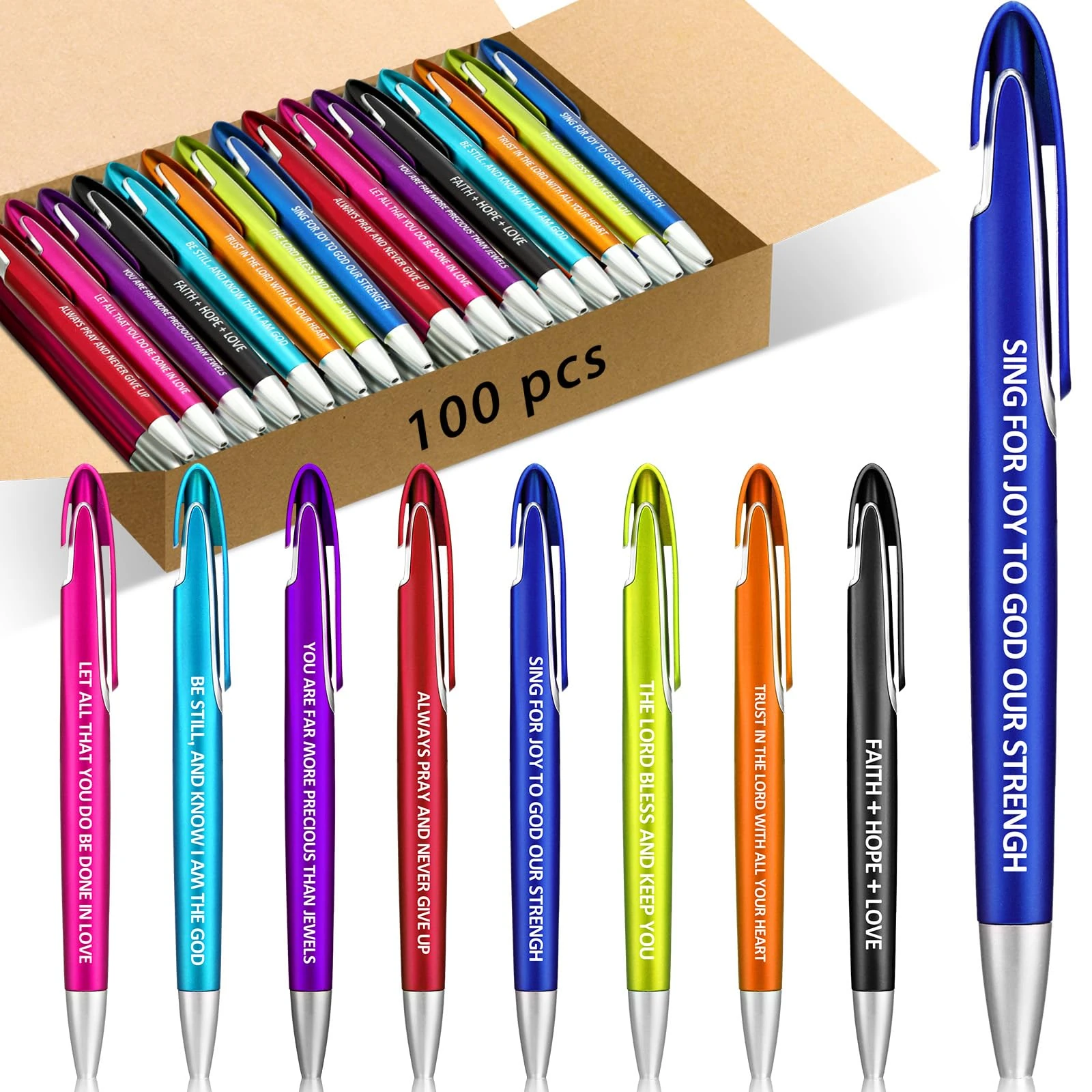 Lincia 100 Pcs Bible Verse Ballpoint Pens Bulk Retractable Medium Point Pens with Black Ink Inspiration Thank You Gifts for Christmas, Back to School, Teacher