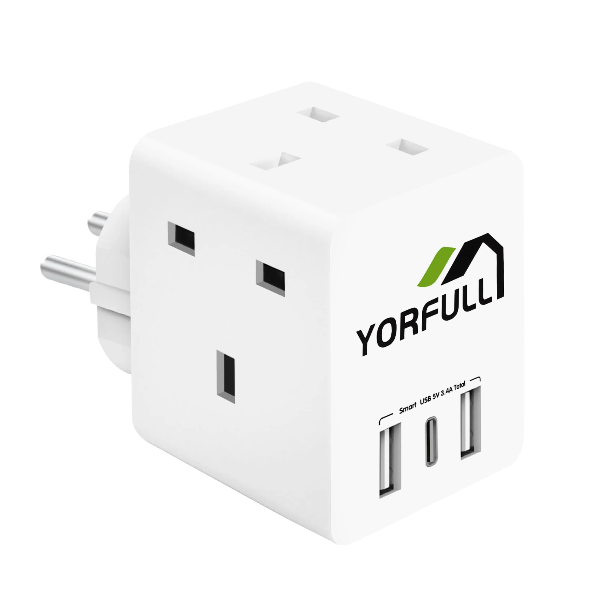 UK to European Plug Adapter with 3 USB Ports and 1 USB C, European Travel Adapter Plug Extender,Grounded European Plug Adapter