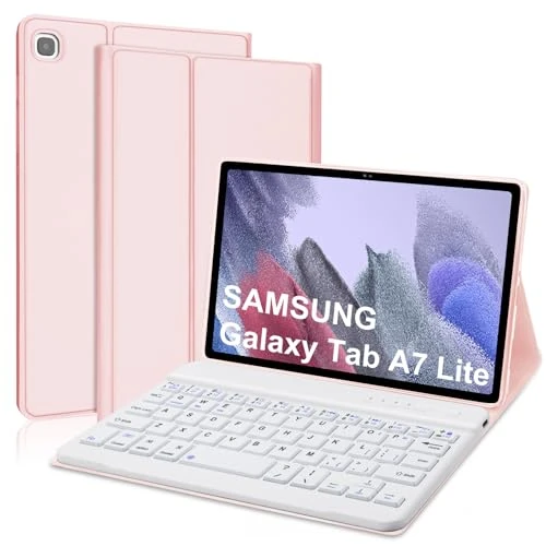 Keyboard Case for Samsung Galaxy Tab A7 Lite 8.7", Slim Smart Cover with Detachable Bluetooth Keyboard for Samsung Galaxy Tab A7 Lite 8.7 inch Tablet, Pink