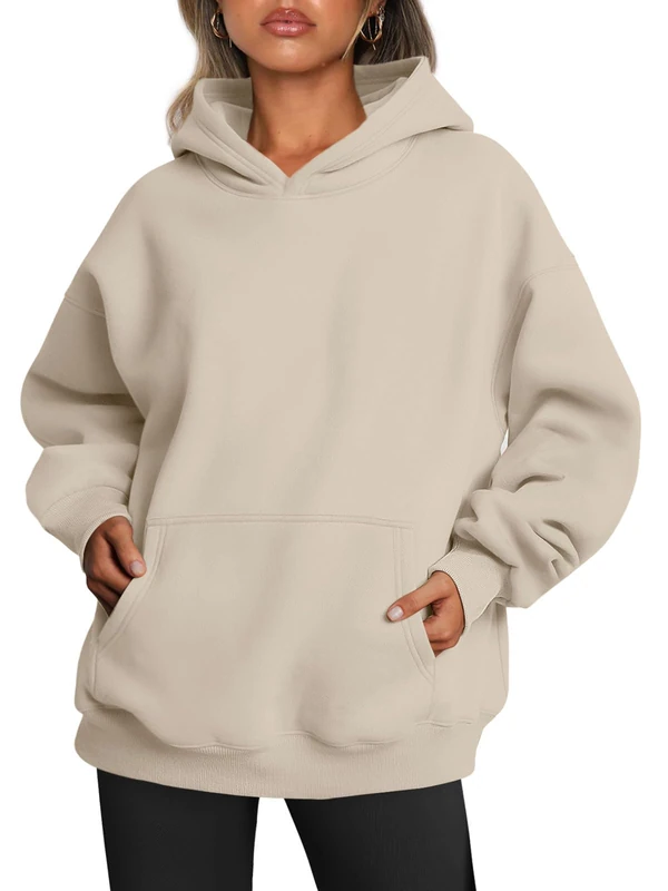 Trendy Queen Womens Oversized Hoodies Fleece Sweatshirts Long Sleeve Sweaters Pullover Fall Outfits Winter Clothes, Beige, XL