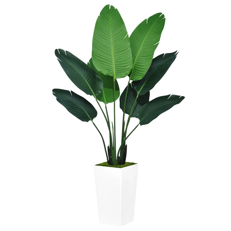 ASTIDY Bird of Paradise Artificial Plant 5FT - Faux Tropical Palm Tree with White Tall Planter - Fake Floor Plant Potted - Artificial Silk Tree for Home Office Living Room Decor Indoor