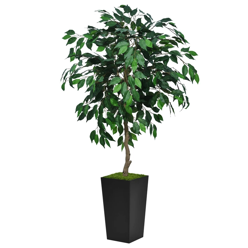 ASTIDY Artificial Ficus Tree 5FT - Faux Indoor Tree with Black Tall Planter - Fake Ficus Floor Plant in Pot - Artificial Silk Tree for Home Office Living Room Decor Indoor