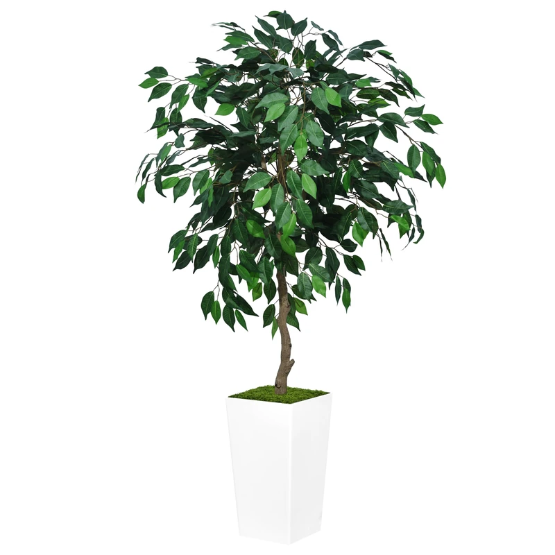 ASTIDY Artificial Ficus Tree 5FT - Faux Indoor Tree with White Tall Planter - Fake Ficus Floor Plant Potted - Artificial Silk Tree for Home Office Living Room Decor Indoor
