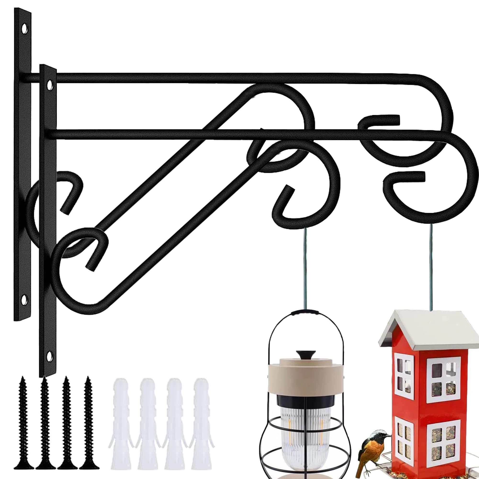 ZEECER Hanging Basket Bracket, 2 Pack 10-inch Heavy Duty Indoor Outdoor Rust-Proof Metal Wall Hooks for Hanging Basket Plants Flowers Lanterns Bird Feeders