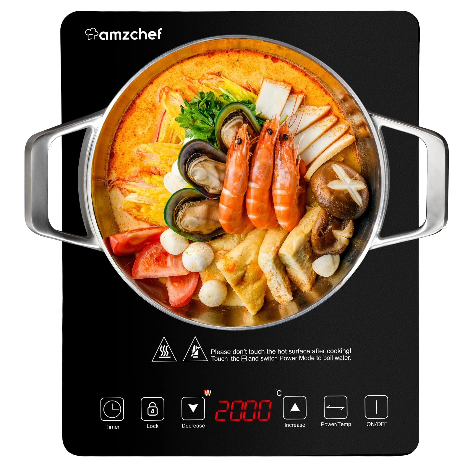 Single Induction Hob, AMZCHEF 2000W Induction Cooker 20 Power Levels and 20 Temperature Settings