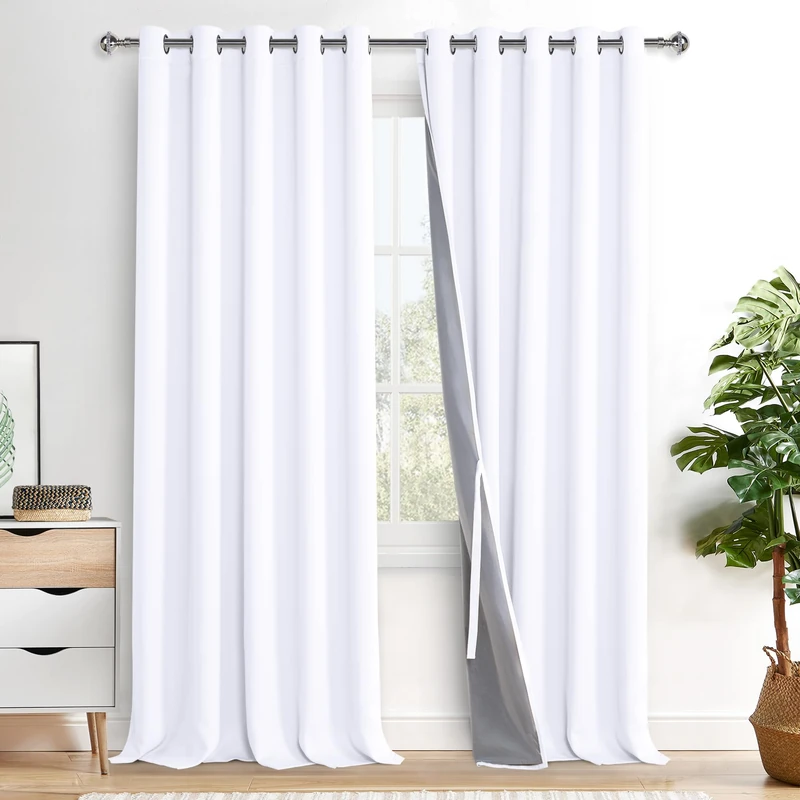 XWZO White Blackout Curtains with Tiebacks - Extra Large Heat and Full Light Blocking Window Panels with Grommets for Bedroom/Nursery, White, W60 x L95, Set of 2