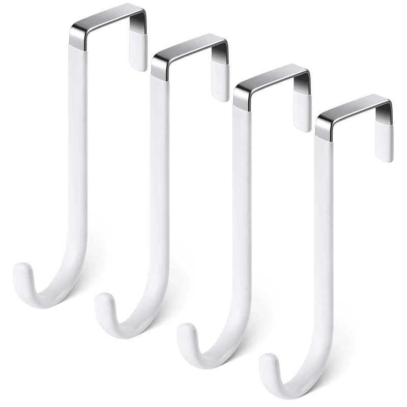 flintronic Over Door Hooks, 4PCS Heavy-Duty Over Door Hanger, Stainless Steel Coat Hooks Wall Mounted for Doors, Bedroom, Bathroom, Wardrobe, Reversible Organizer Rack for Coat, Towel, Bag, Robe